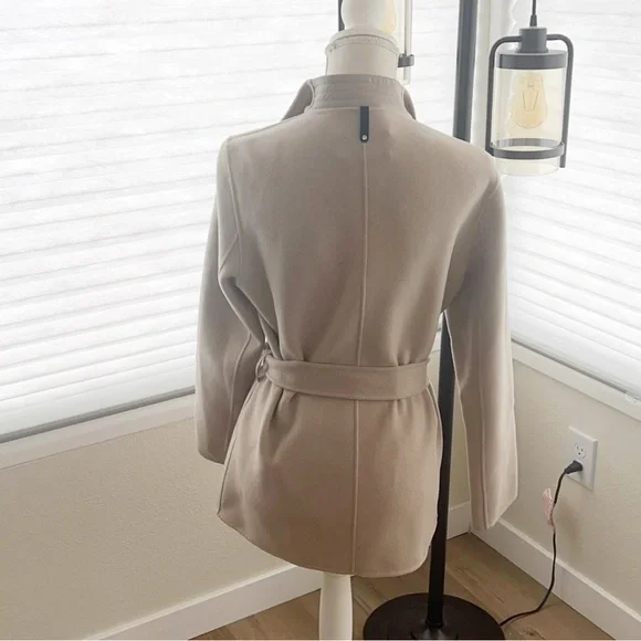 MACKAGE Azara Water Resistant Wool Leather Wrap Coat Beige